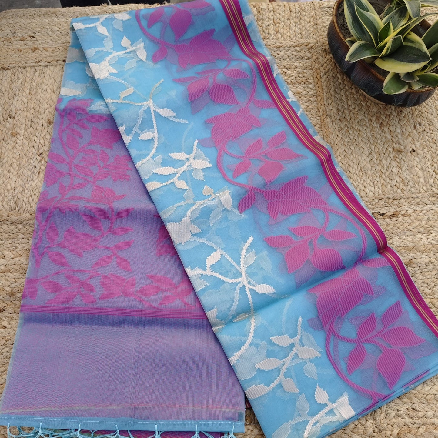 Organza Muslin Jamdani- Blue