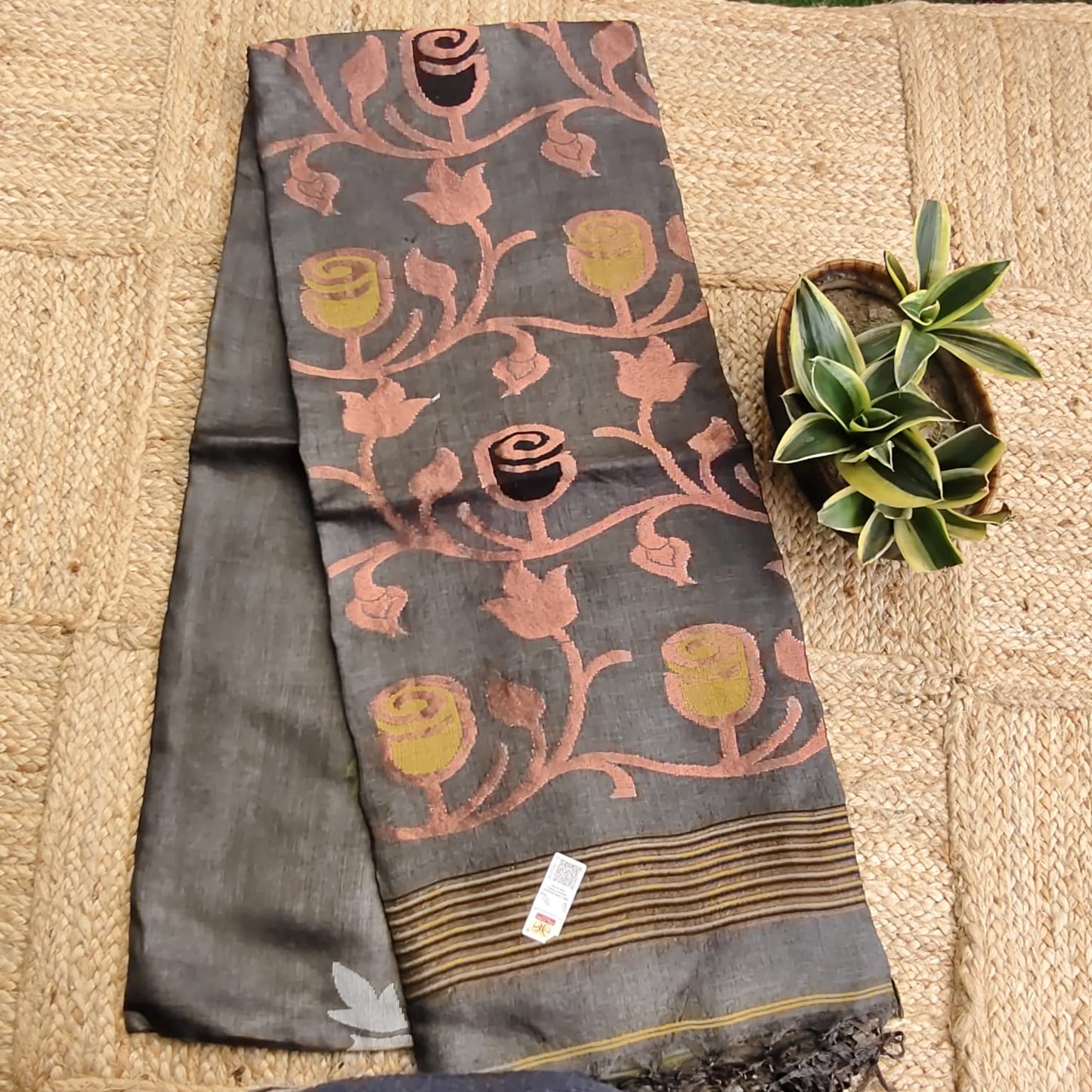 Handwoven Pure Tussar Charcoal Gray