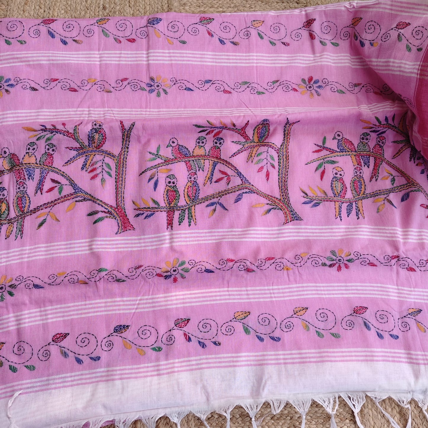 Pure Cotton Katha- White