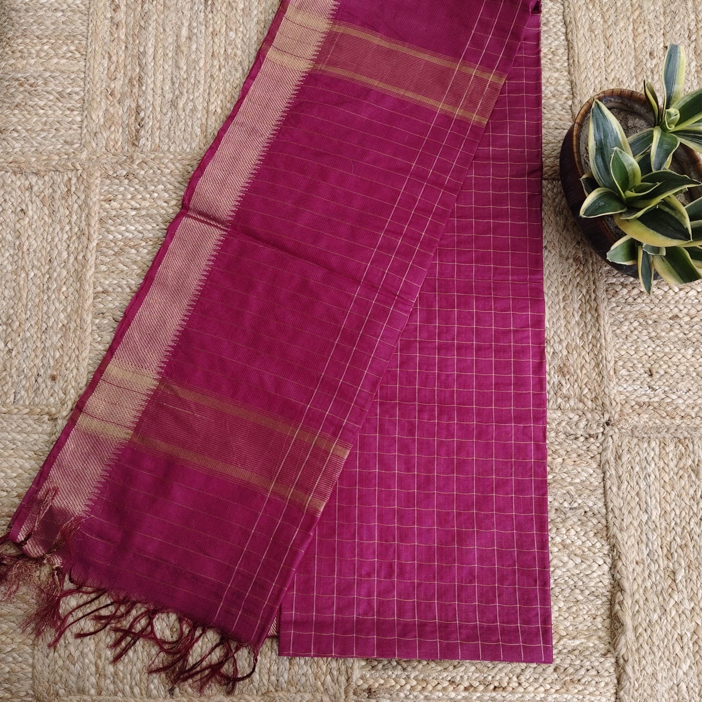 Maheshwari Silk- Zari Checks, Wine
