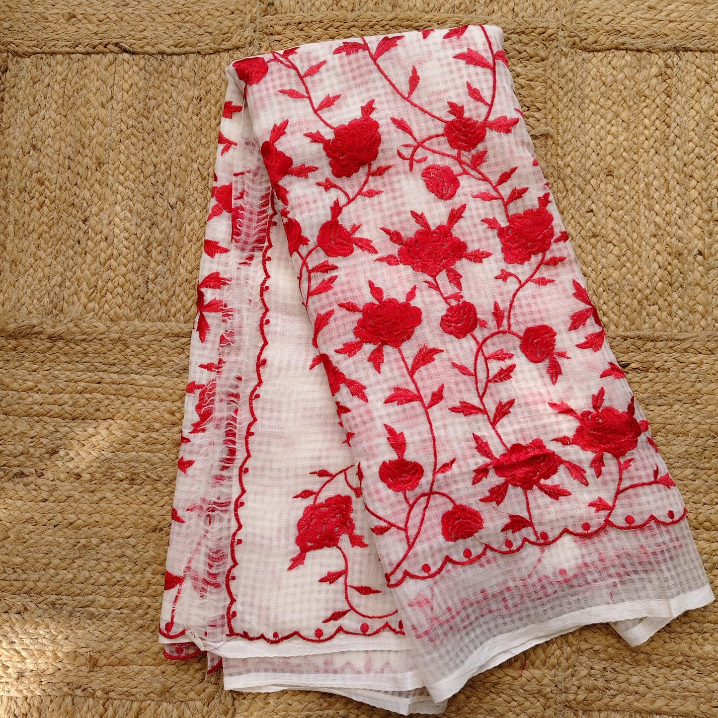 Resham Kota Parsi Embroidery -Red n White