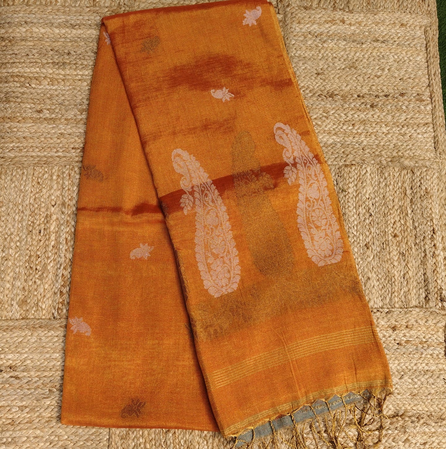 Pure Tissue Linen Banarasi, Rust