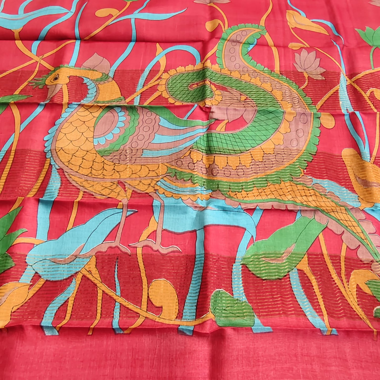 Pure Tussar Silk-Off White and Red