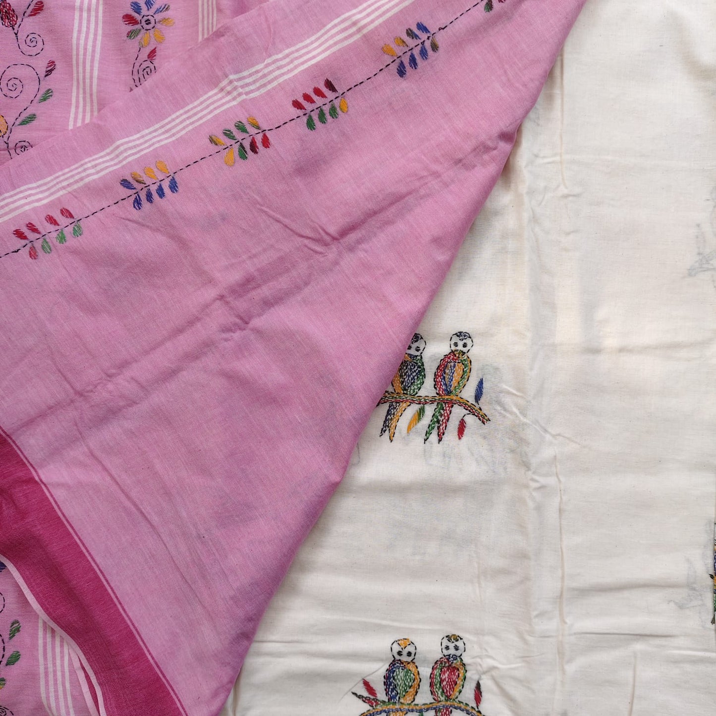 Pure Cotton Katha- White