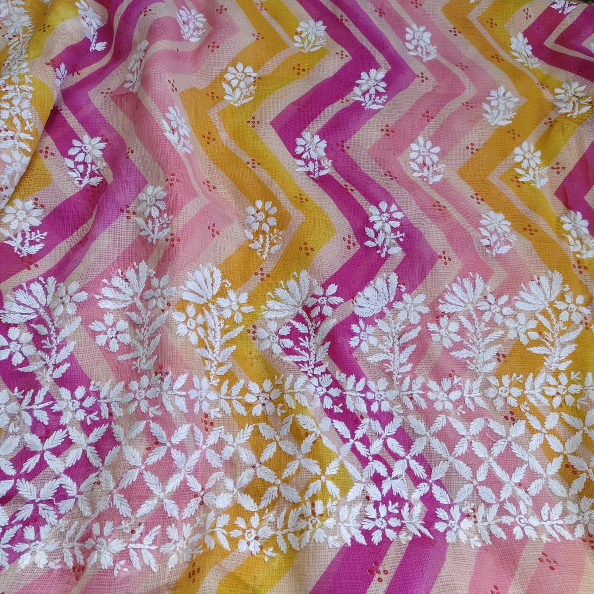 Lahariya Chikankari - Pink Orange