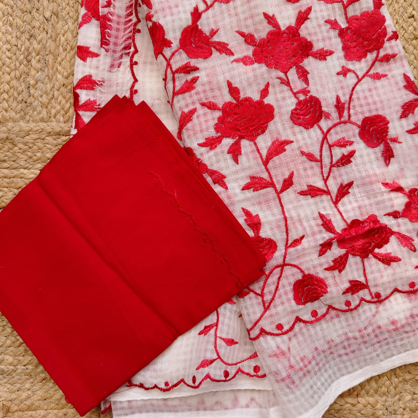 Resham Kota Parsi Embroidery -Red n White