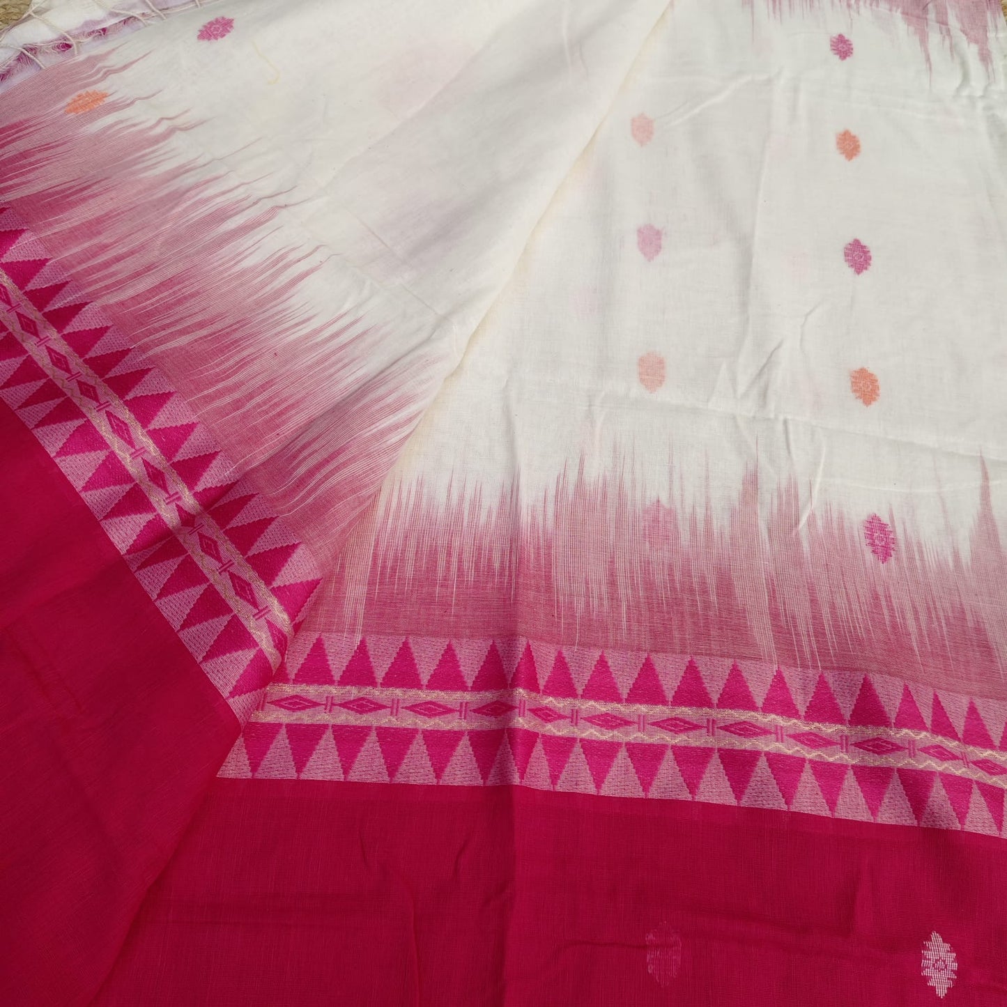 Handwoven Bengal Cotton -White-Pink