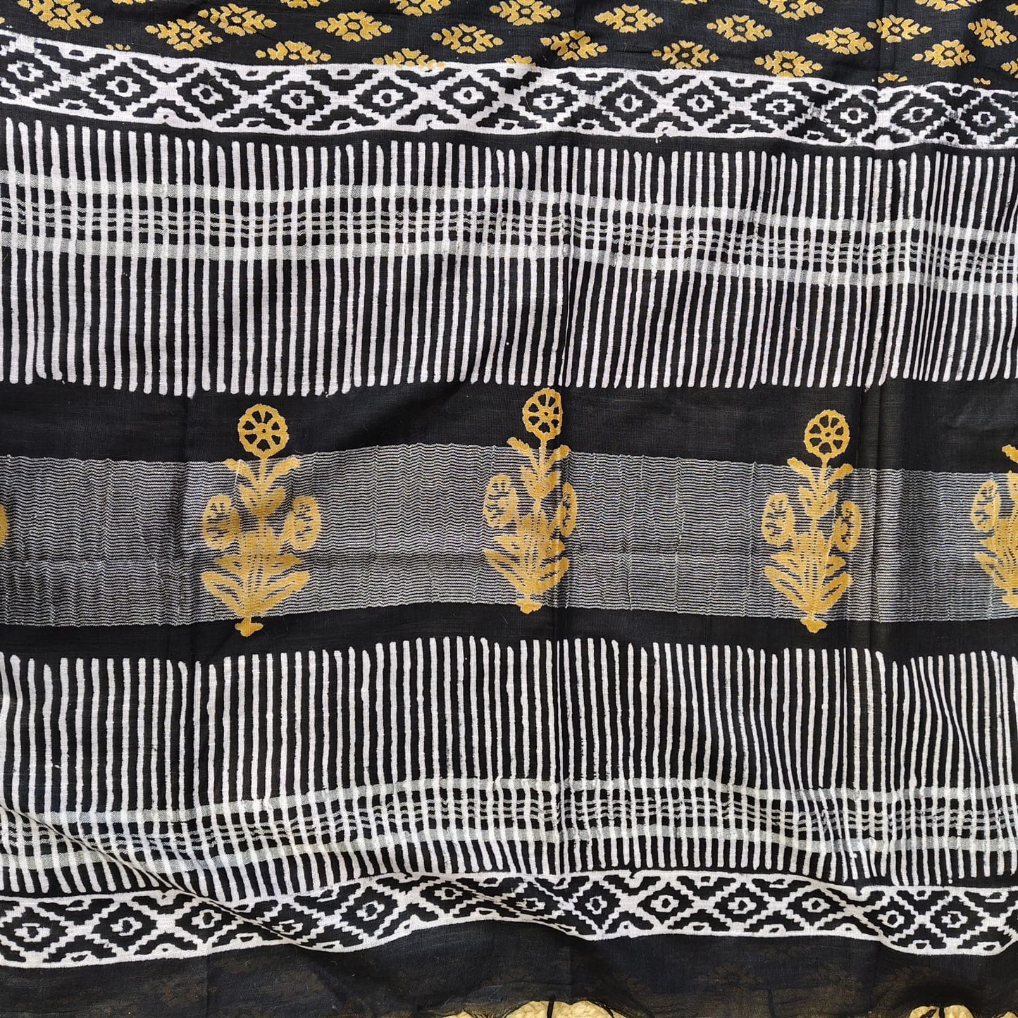 Black Block Print Linen Cotton -04
