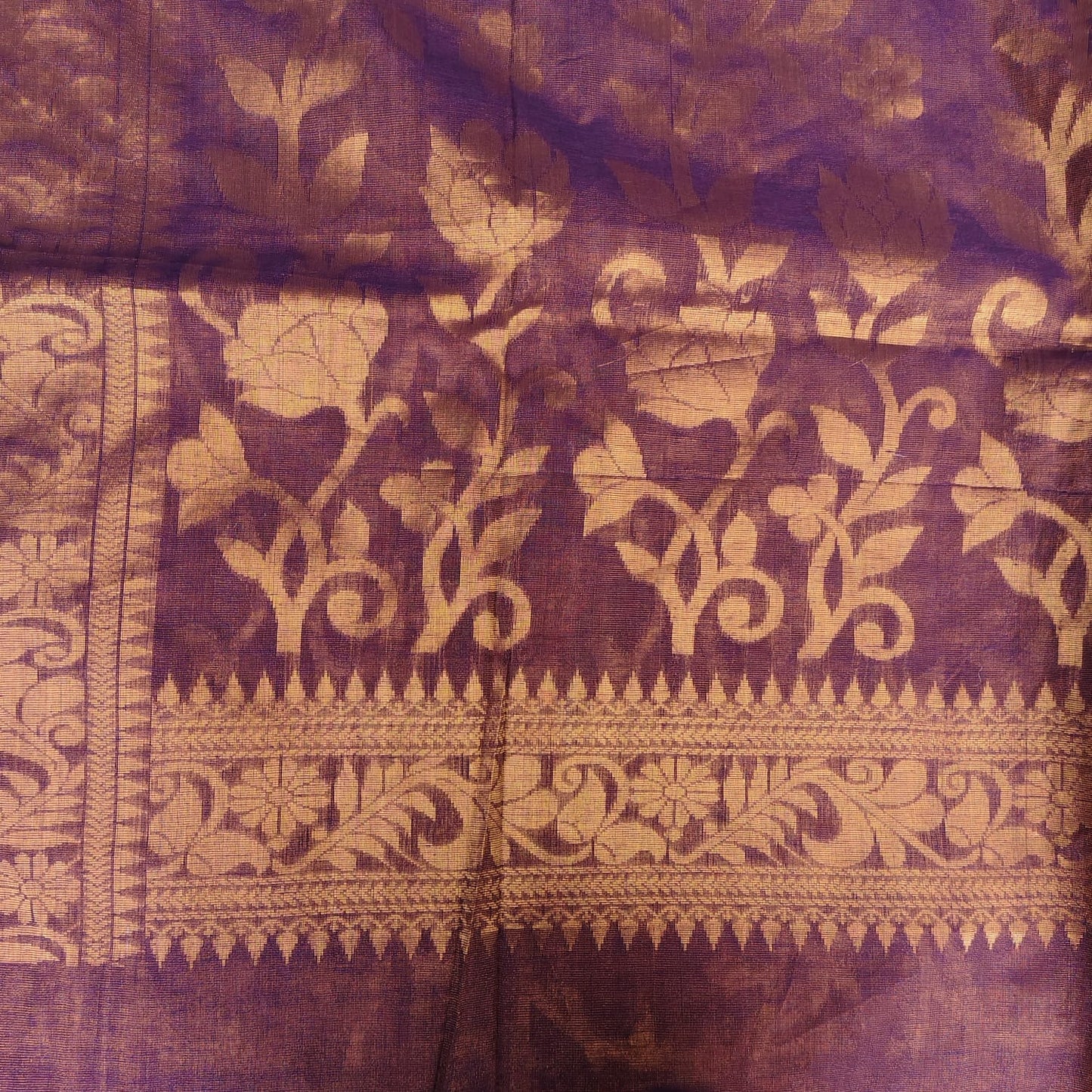 Tissue Linen Jamdani -Wine