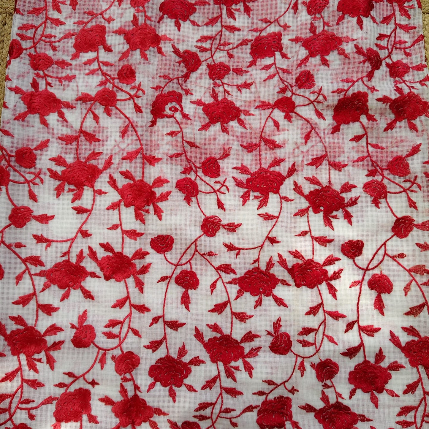 Resham Kota Parsi Embroidery -Red n White