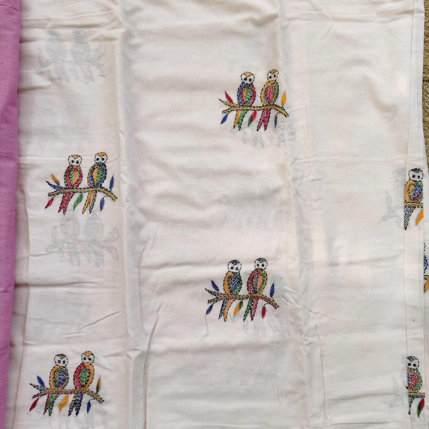 Pure Cotton Katha- White