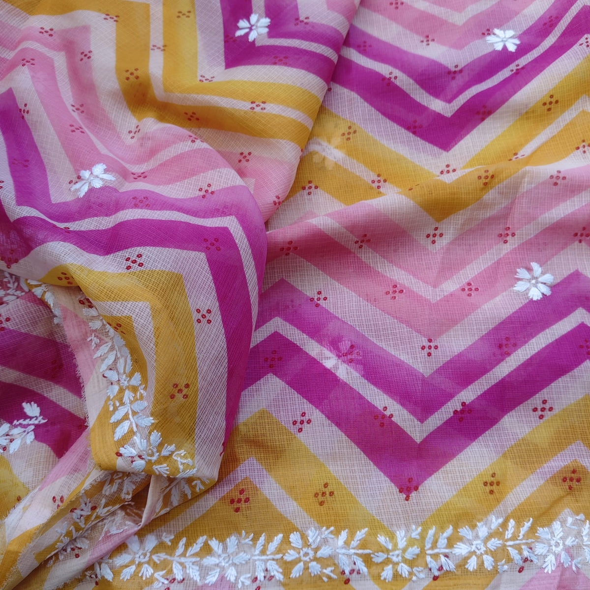 Lahariya Chikankari - Pink Orange