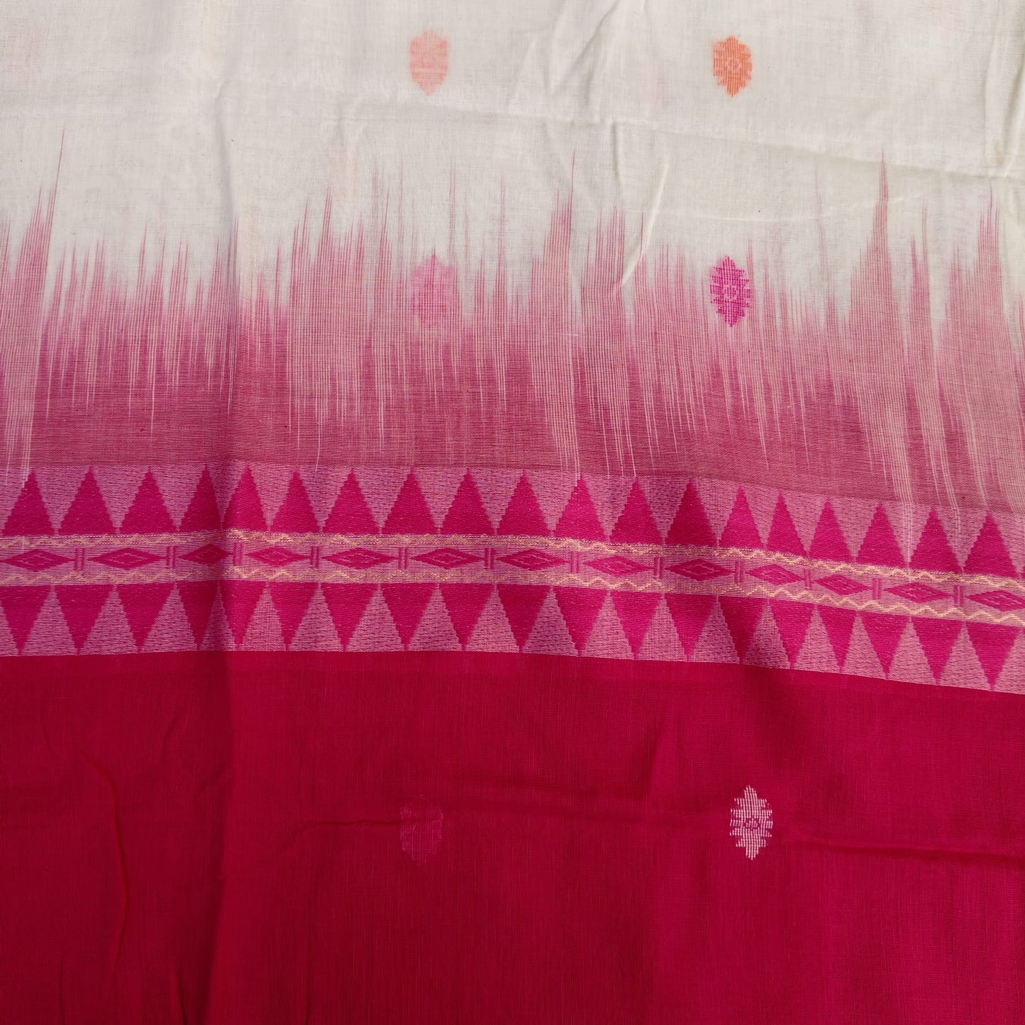 Handwoven Bengal Cotton -White-Pink
