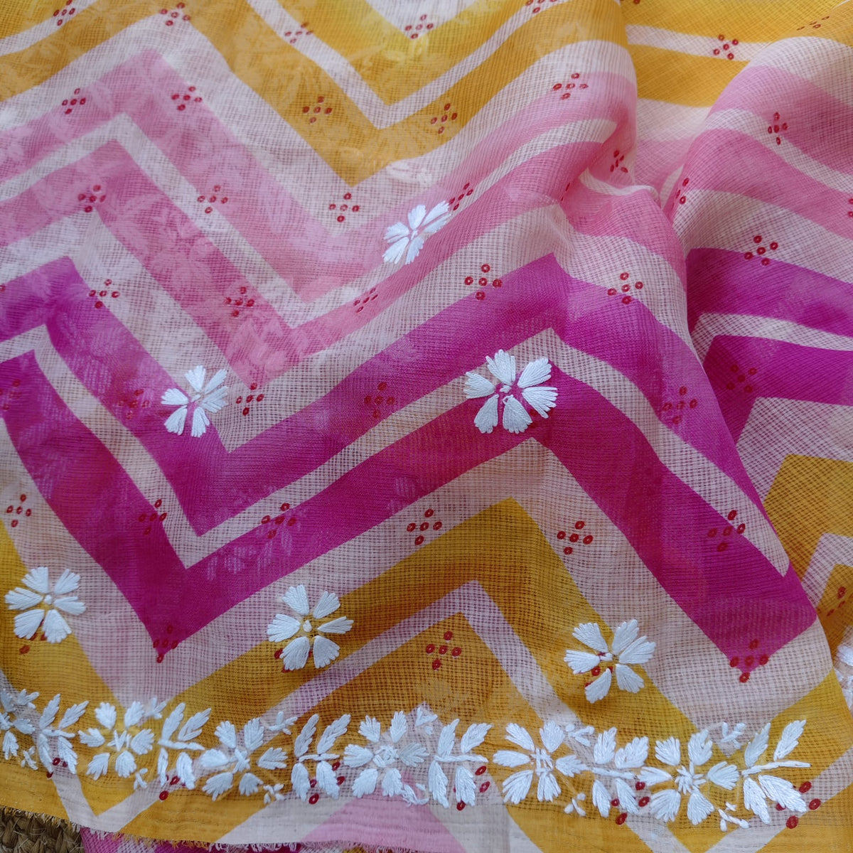 Lahariya Chikankari - Pink Orange