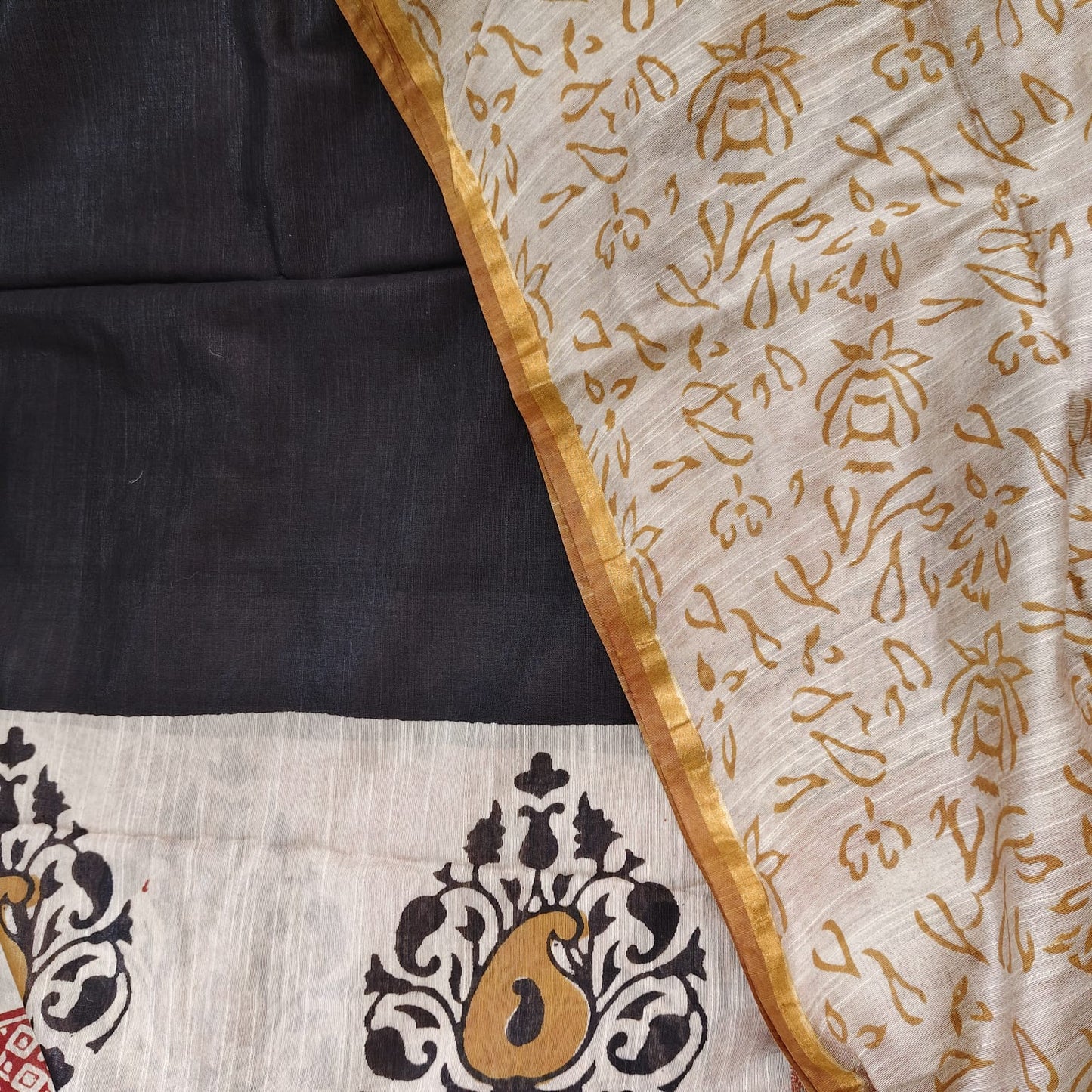 Dabu Print Black Chanderi