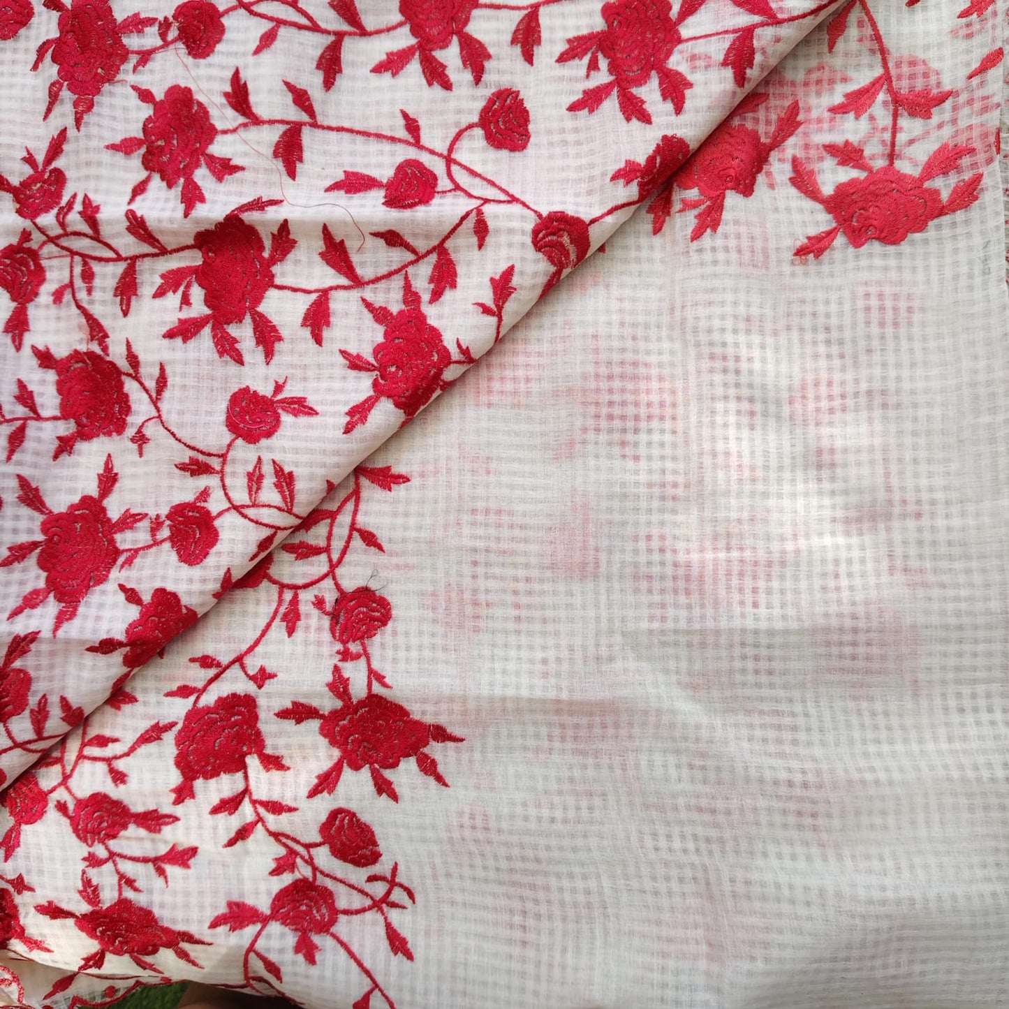 Resham Kota Parsi Embroidery -Red n White