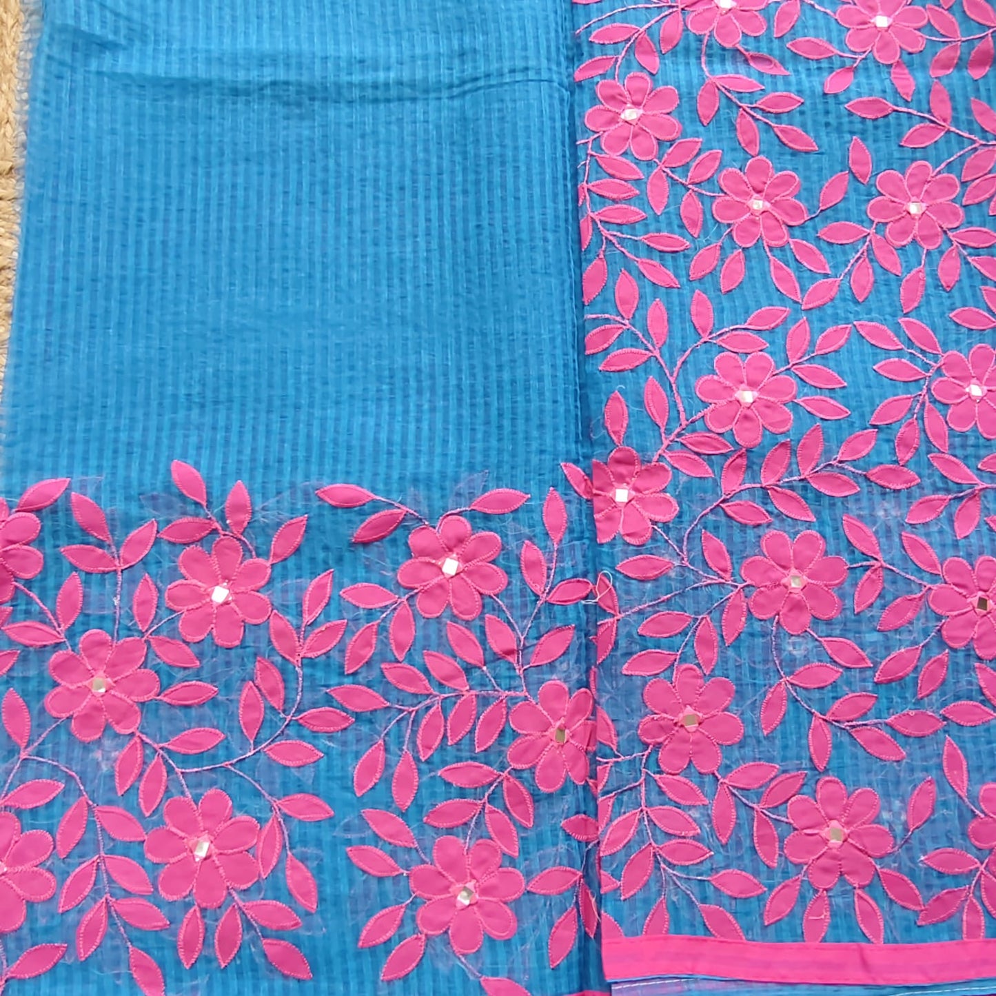 Resham Kota Applique- Blue, Pink