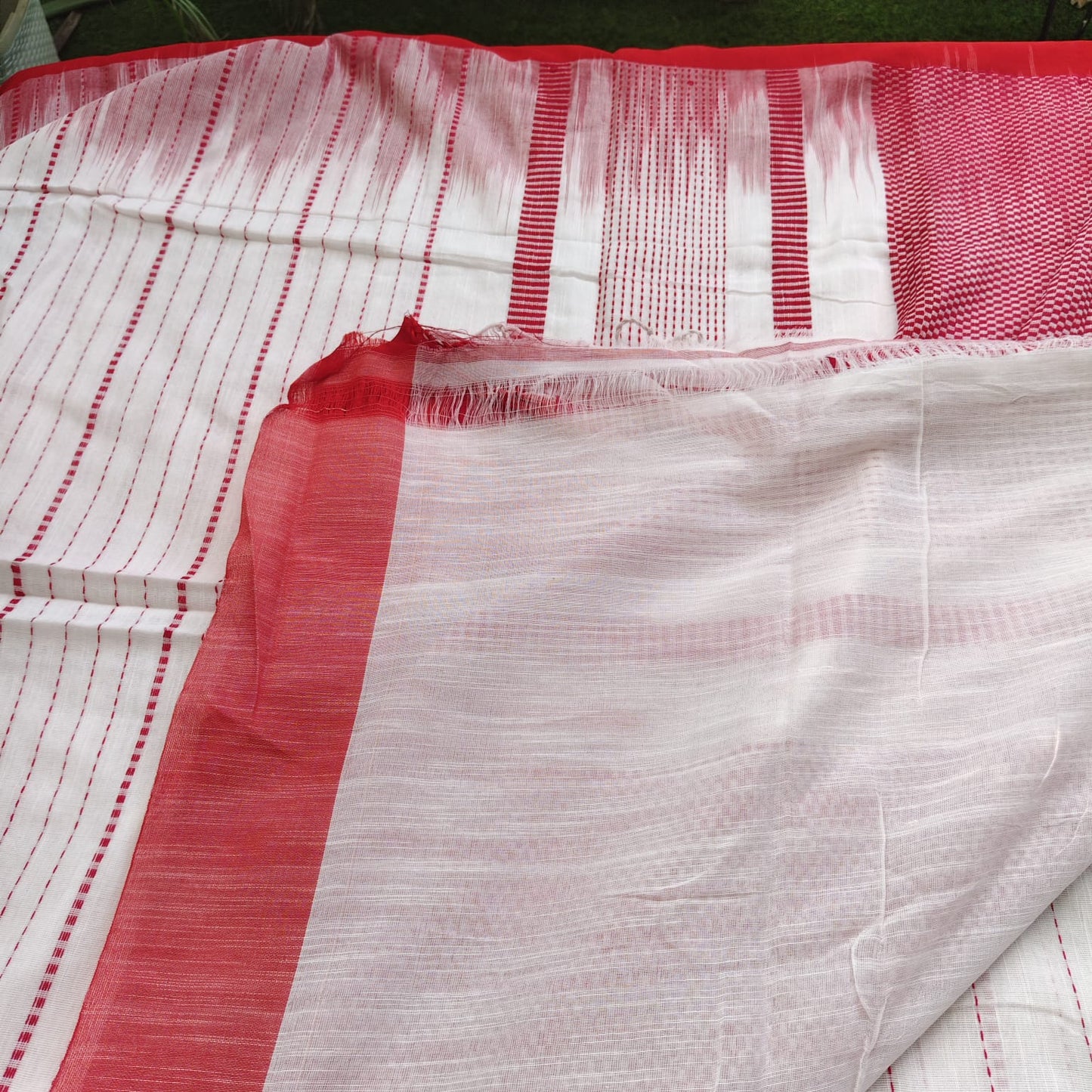 Handwoven Bengal Cotton -White n Red