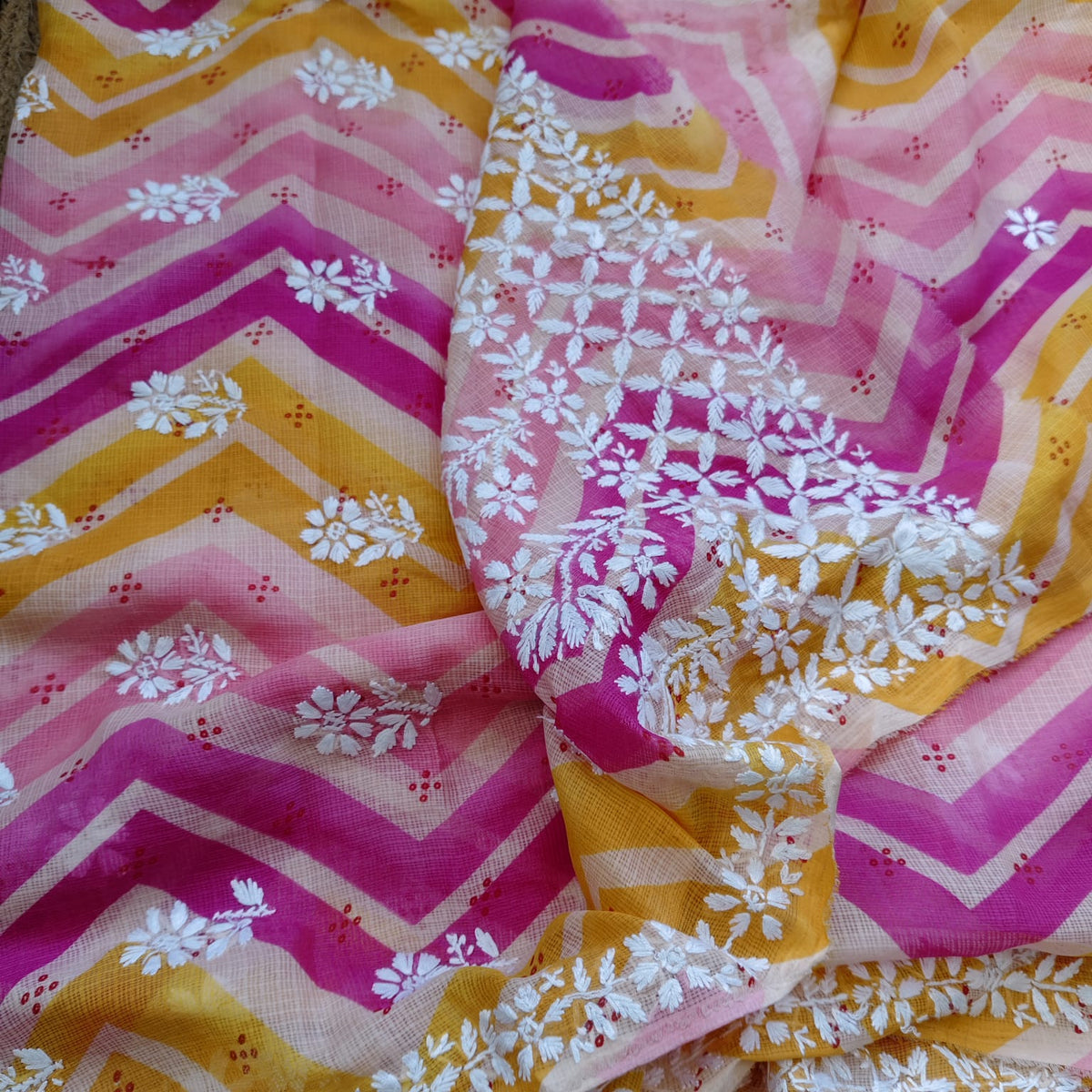 Lahariya Chikankari - Pink Orange