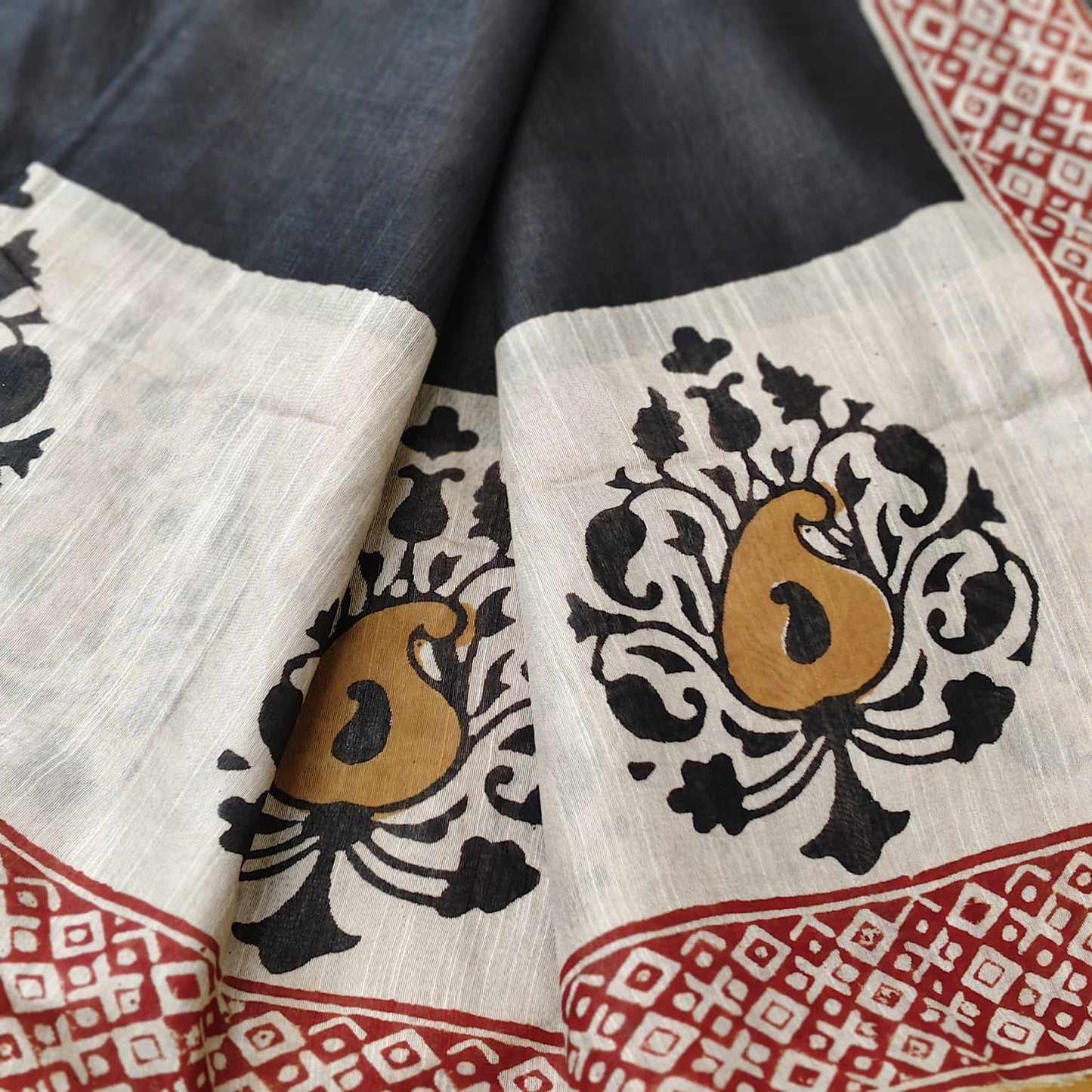 Dabu Print Black Chanderi