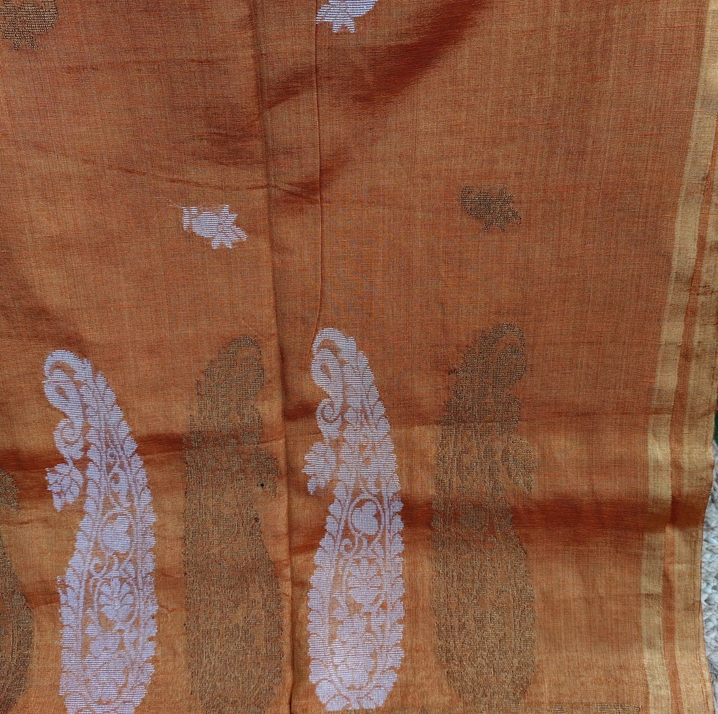 Pure Tissue Linen Banarasi, Rust