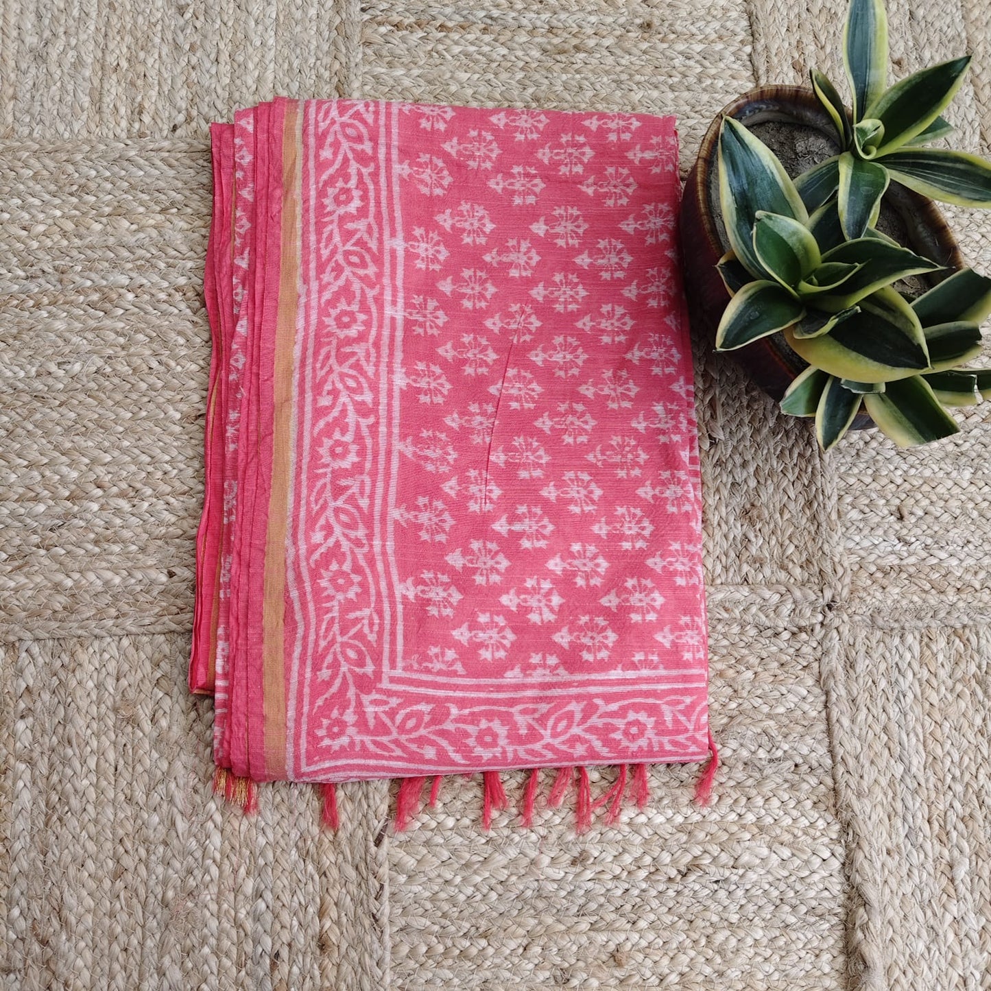 Block Print Chanderi Cotton -Peach