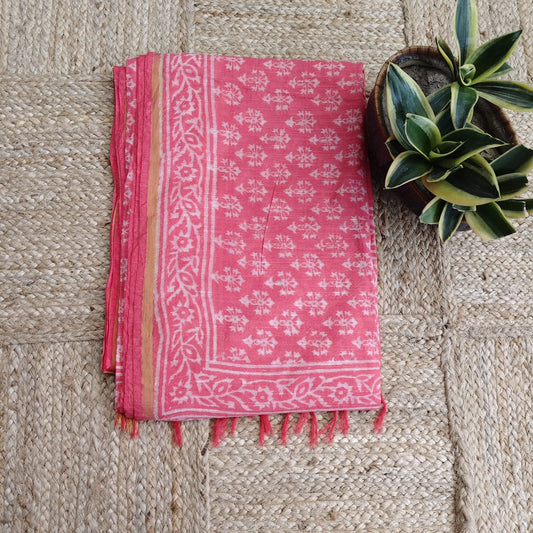 Block Print Chanderi Cotton -Peach