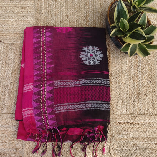 Handwoven Bengal Cotton -Black-Pink