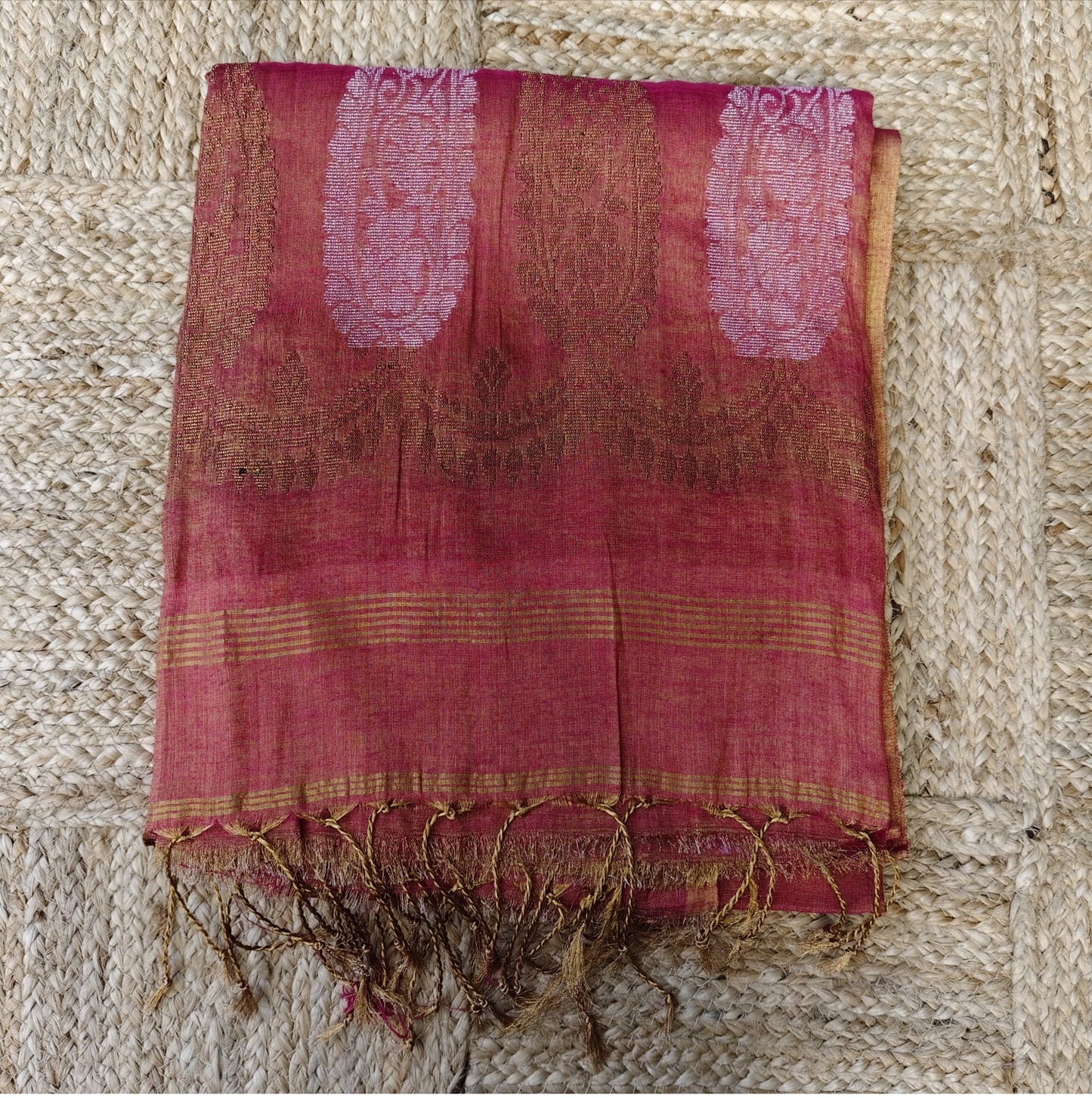 Pure Tissue Linen Banarasi, Pink