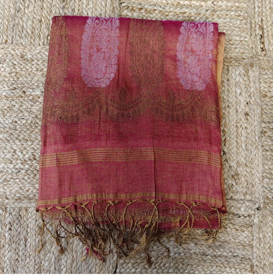 Pure Tissue Linen Banarasi, Pink