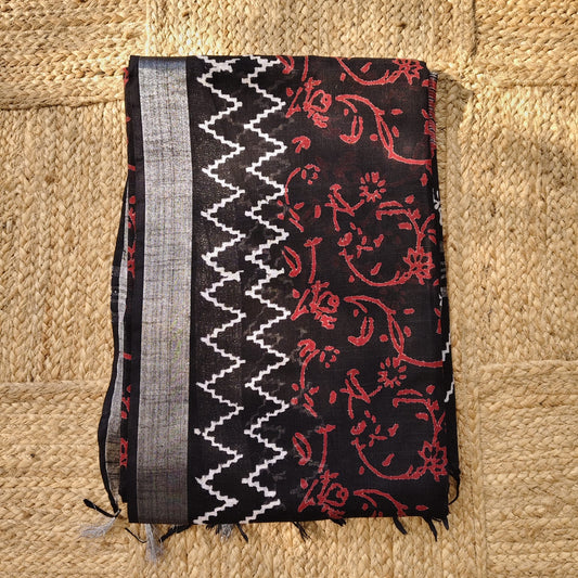 Black Block Print Linen Cotton-05