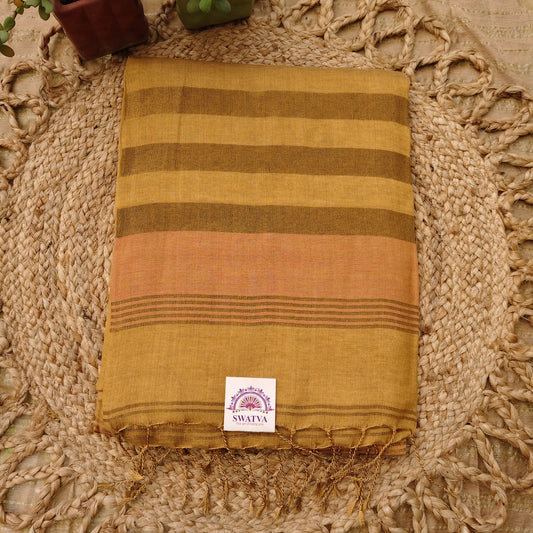 Tissue Linen -Striped Aanchal, Yellow