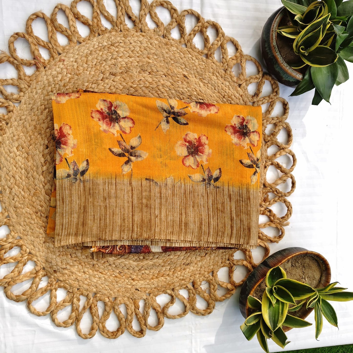 Jute Cotton-Floral Mustard