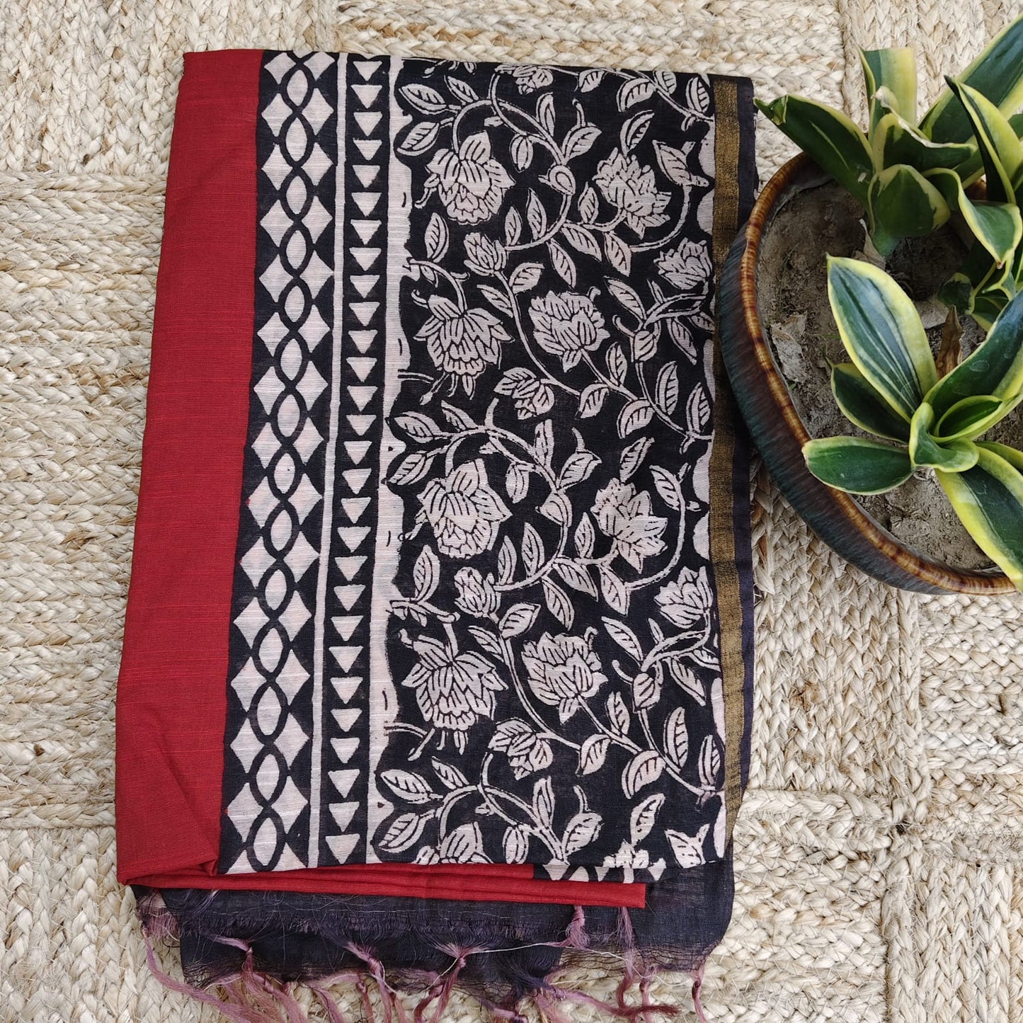 Dabu Print Red Chanderi