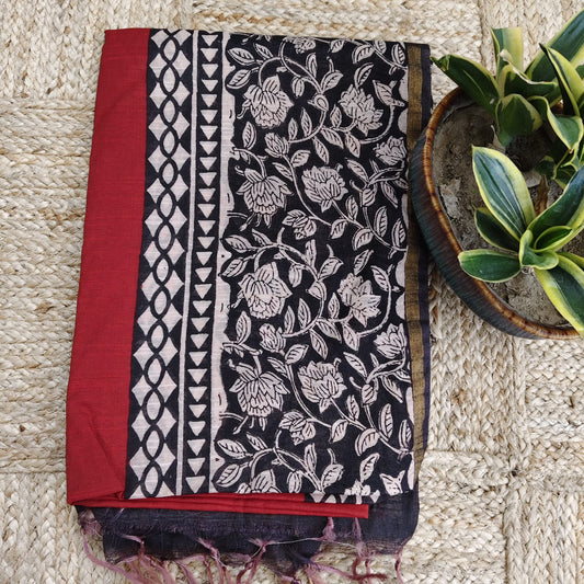 Dabu Print Red Chanderi