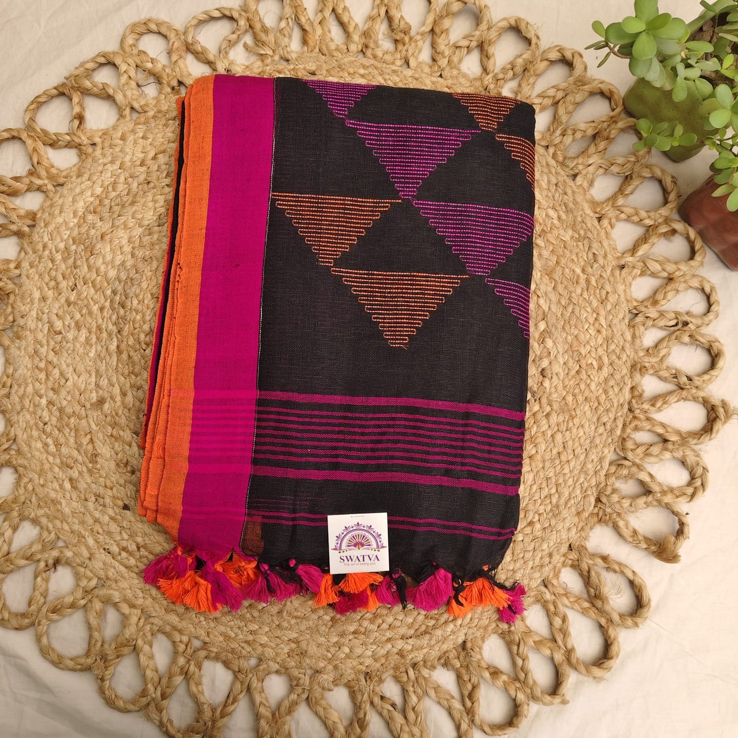 Handwoven Pure Linen by Linen -Black