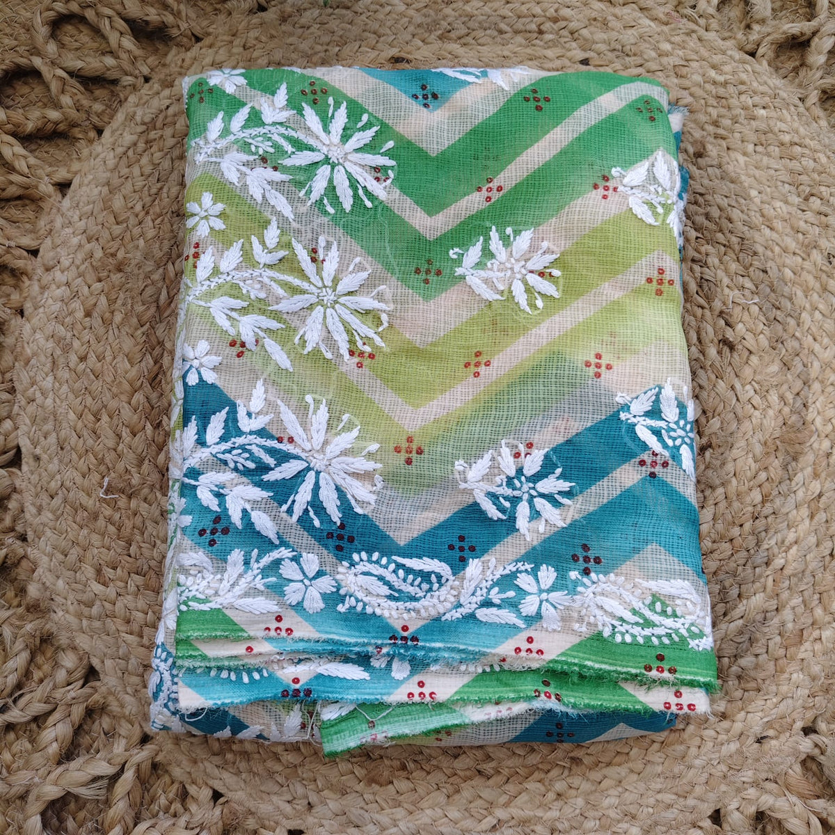Lahariya Chikankari - Green Blue