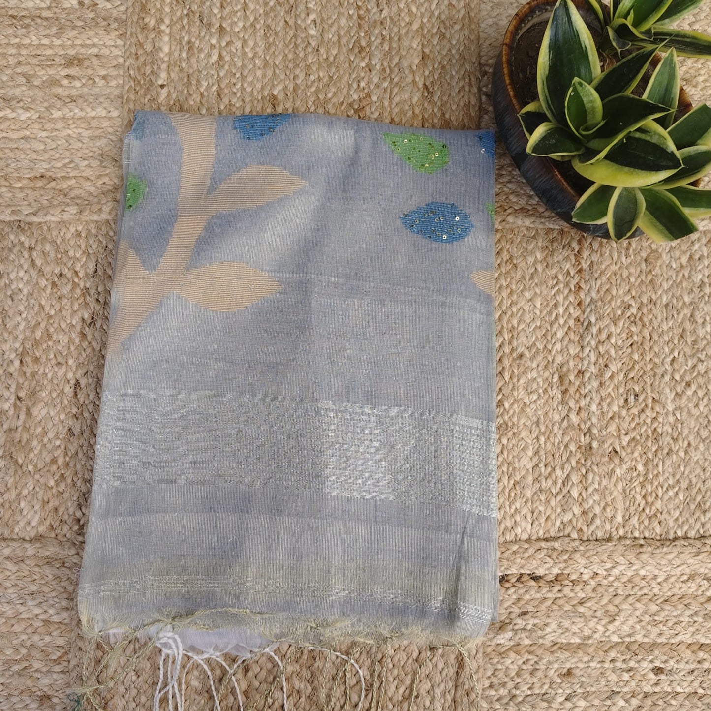 Tissue  Muslin Jamdani-Gray