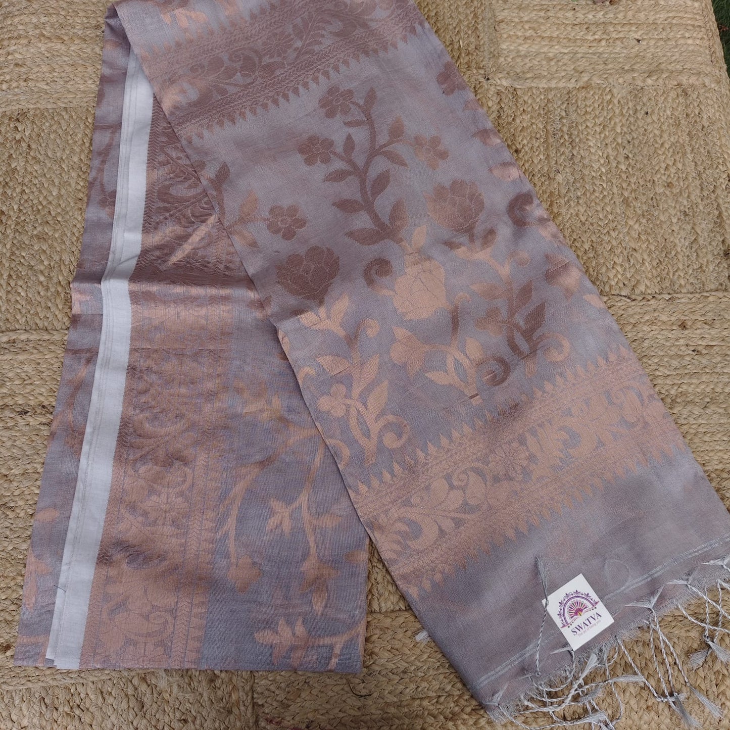 Tissue Linen Jamdani - Silver Gray