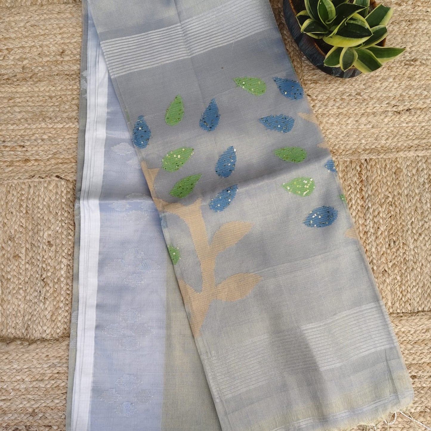 Tissue  Muslin Jamdani-Gray