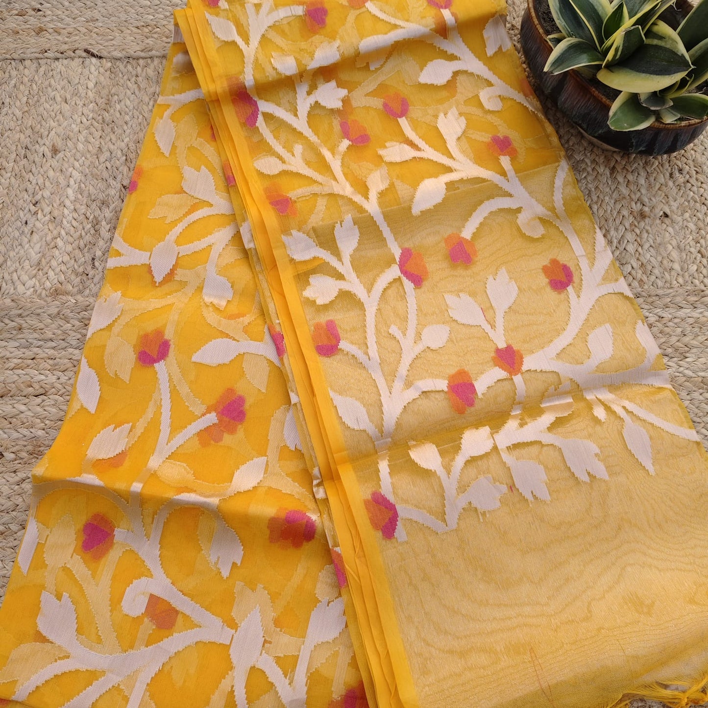 Organza Muslin Jamdani- Golden Yellow