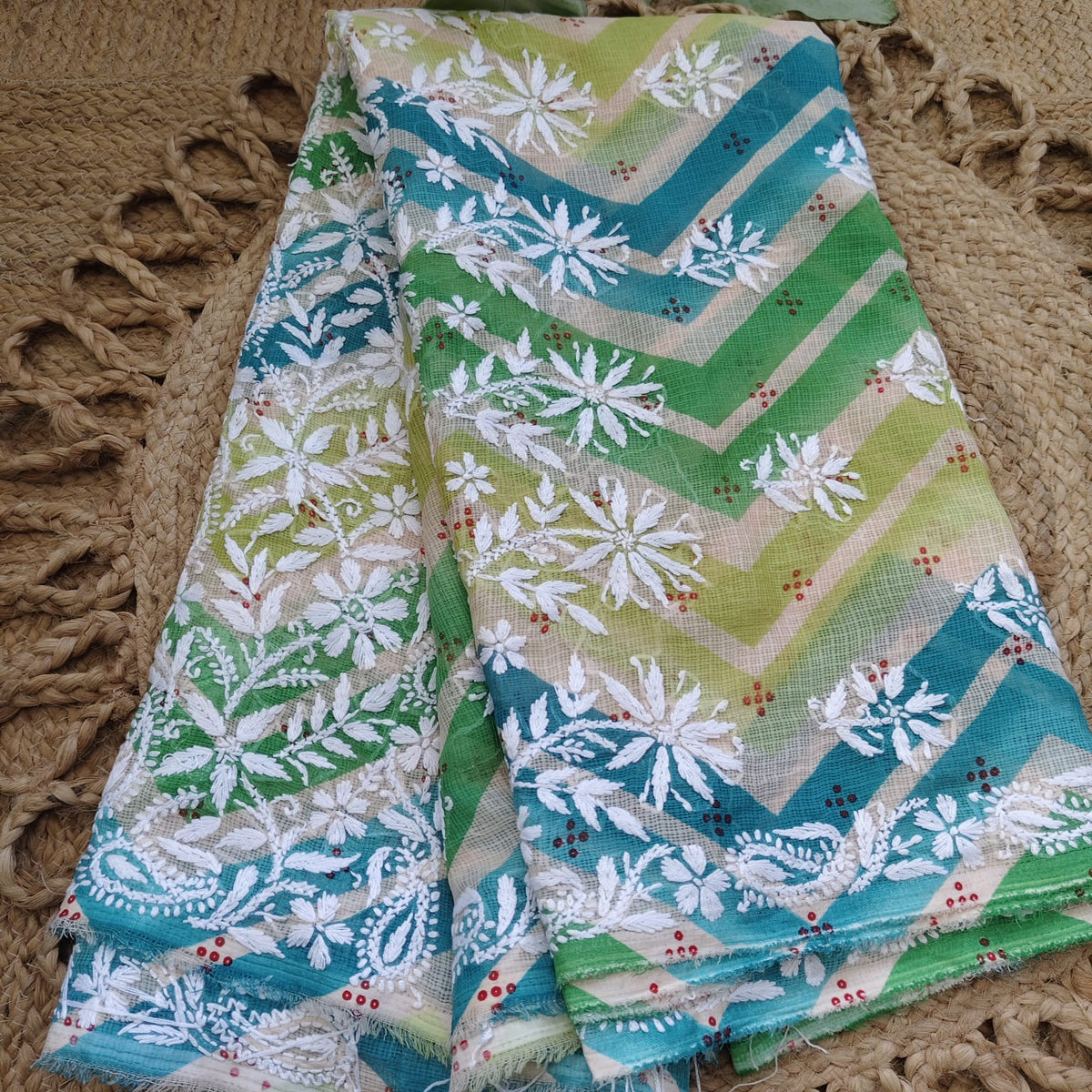 Lahariya Chikankari - Green Blue