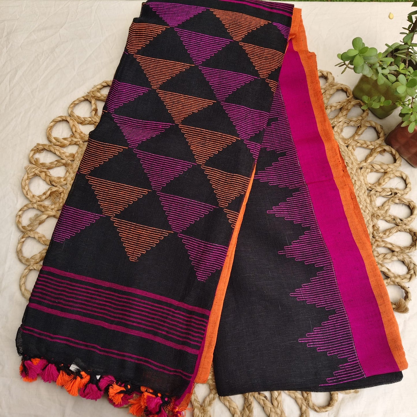 Handwoven Pure Linen by Linen -Black