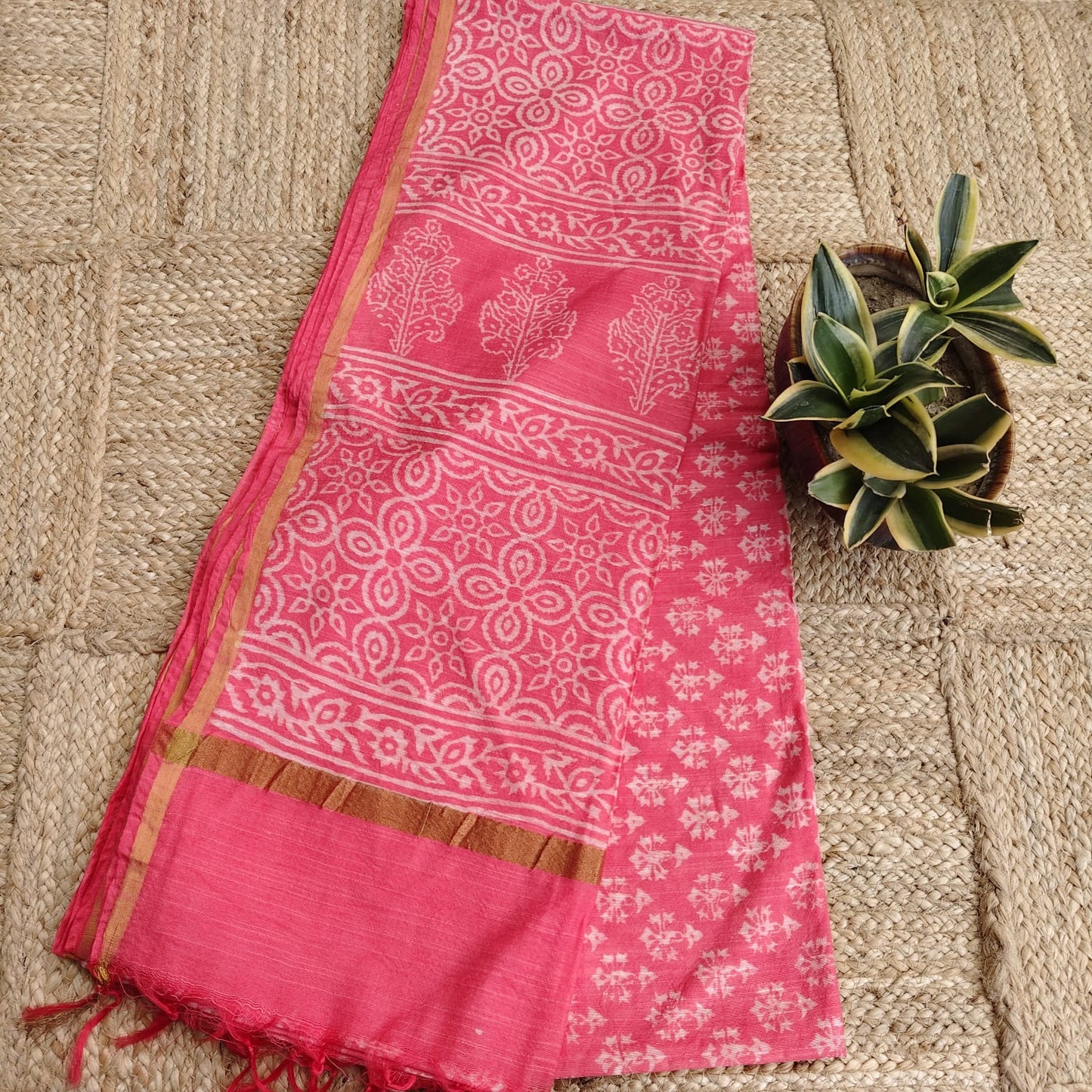 Block Print Chanderi Cotton -Peach