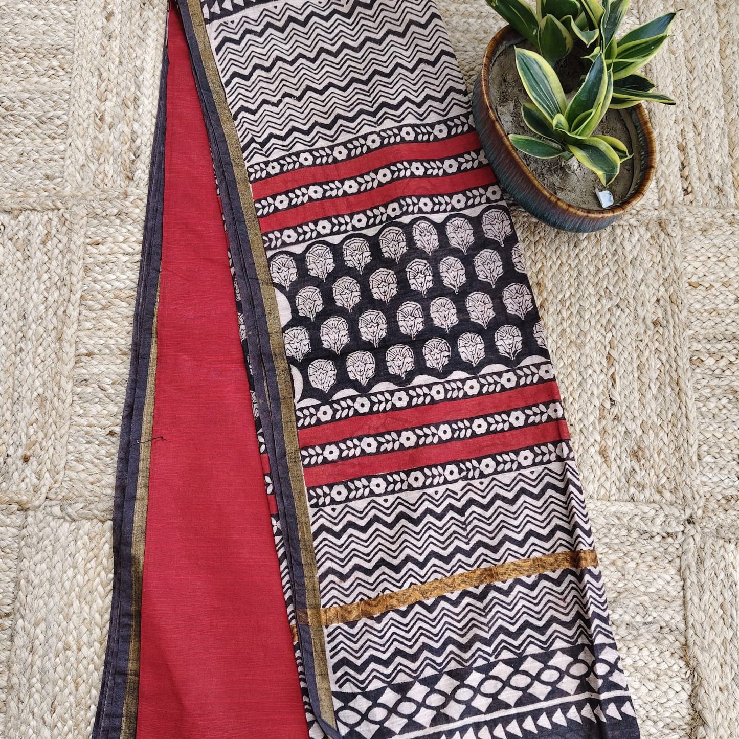 Dabu Print Red Chanderi
