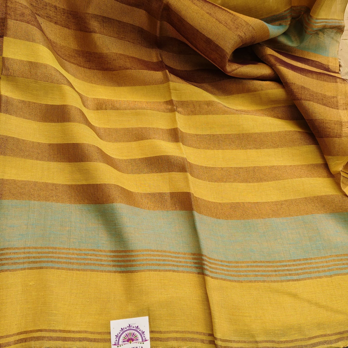 Tissue Linen -Striped Aanchal, Yellow