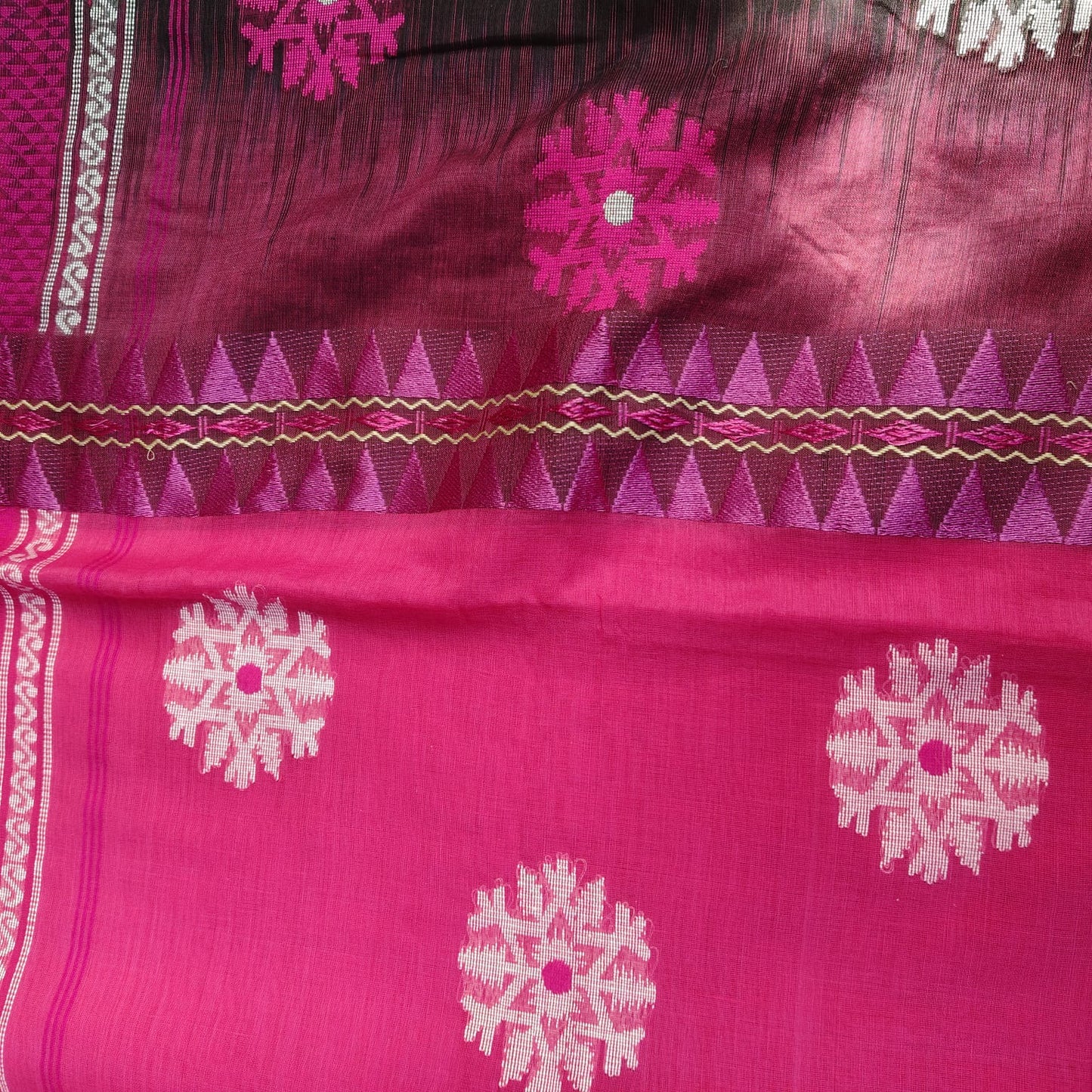 Handwoven Bengal Cotton -Black-Pink