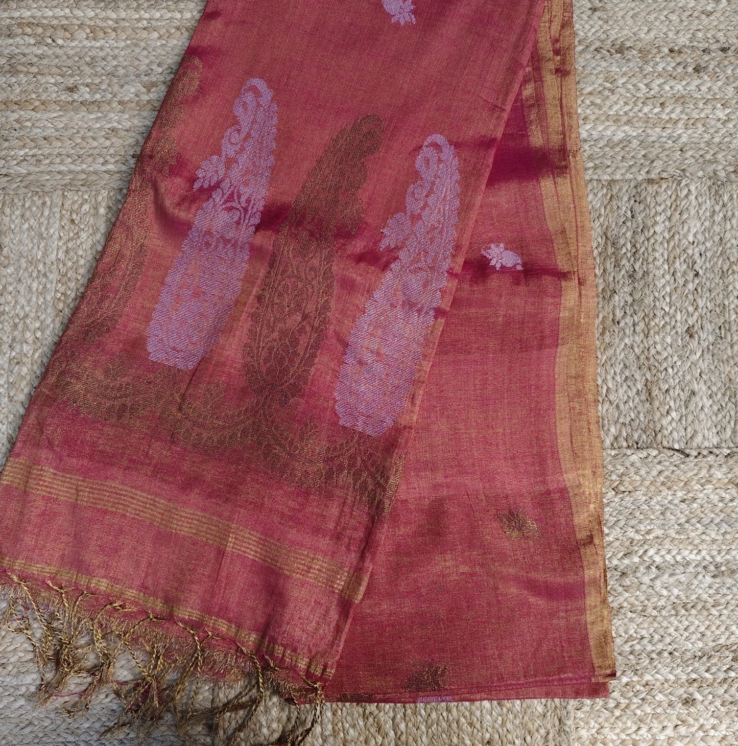 Pure Tissue Linen Banarasi, Pink