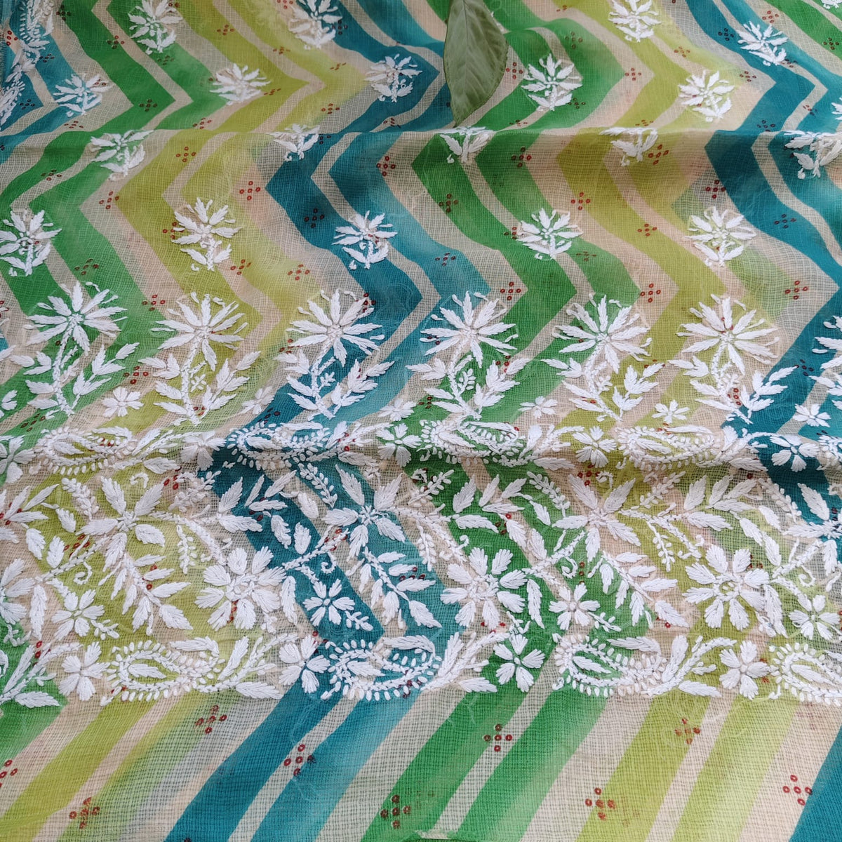 Lahariya Chikankari - Green Blue