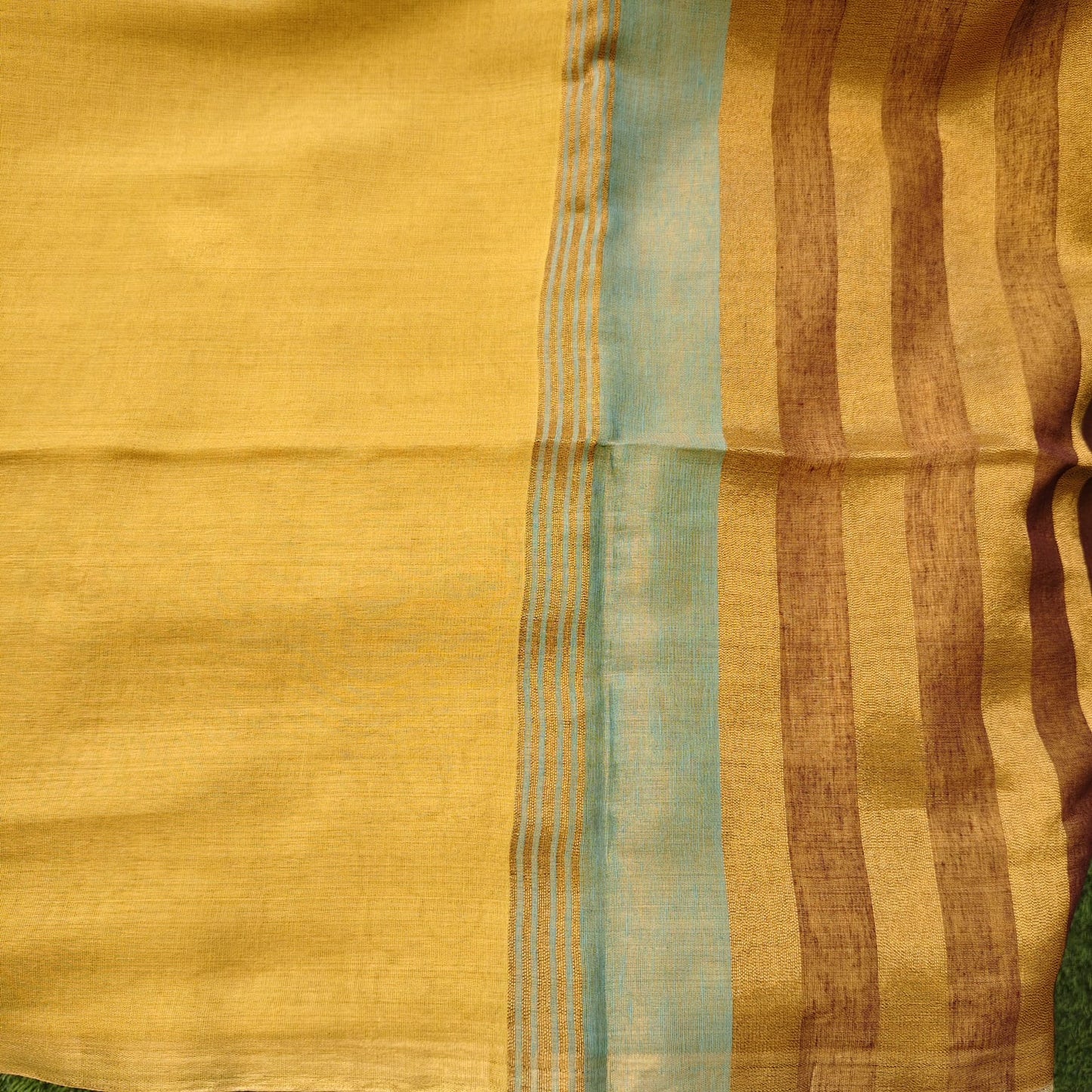 Tissue Linen -Striped Aanchal, Yellow